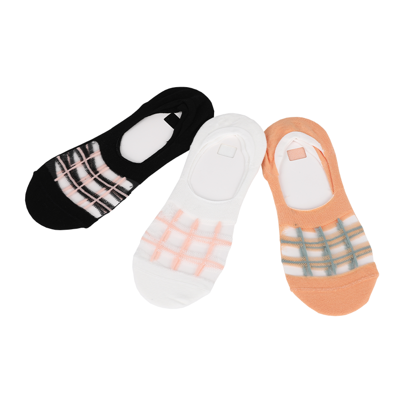 休闲薄款袜子漂亮新颖透明格子设计后跟内侧防滑硅胶不掉跟隐形袜船袜