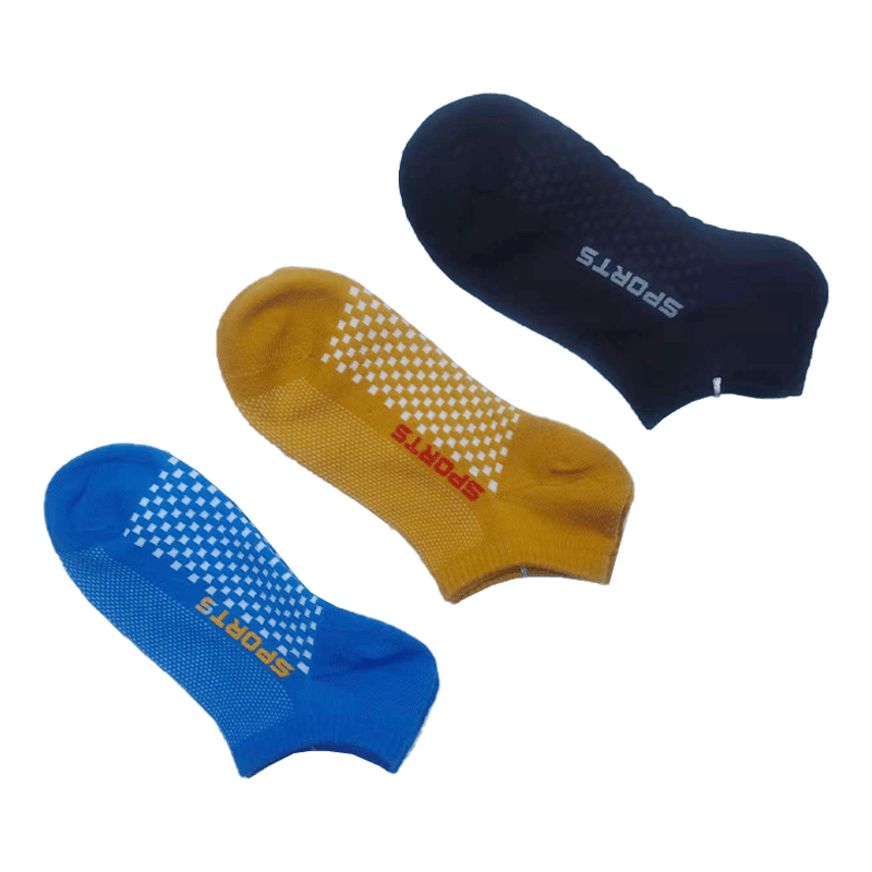 优质全棉脚背网眼透气和脚底方格按摩图案运动短袜船袜运动袜